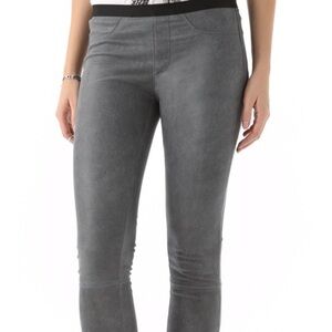 Helmut Lang grey lamb leather leggings pants elastic waist textured 28”